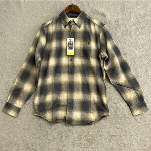 NEW Weatherproof Vintage Men's S Beige & Blue Plaid Button-Down Flannel Shirt